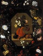 Juan de  Espinosa Still-Life with Flowers with a Garland of Fruit and Flowers oil on canvas